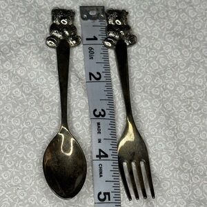 Silver Plated Teddy Bear Baby Spoon & Fork Set 5” Long VTG 2002